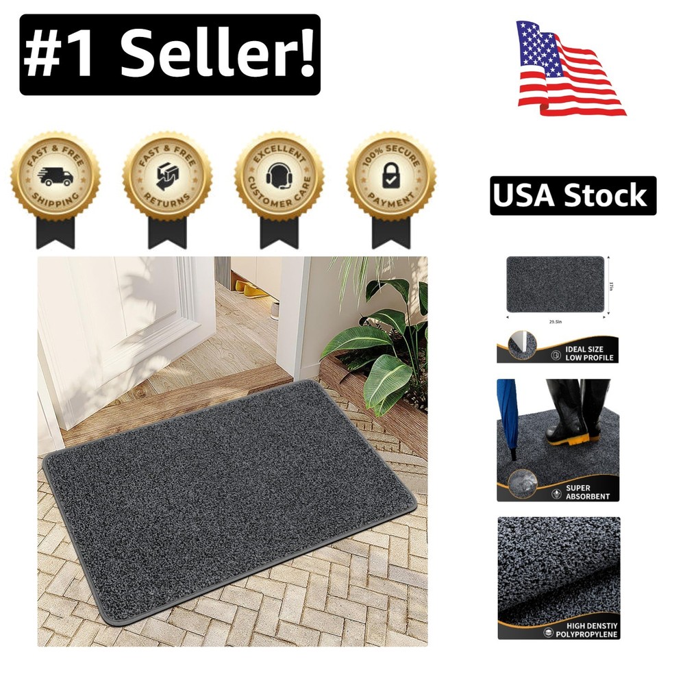 Dark Grey Non-Slip Absorbent Doormat 29.5x17 Inches for Entryways