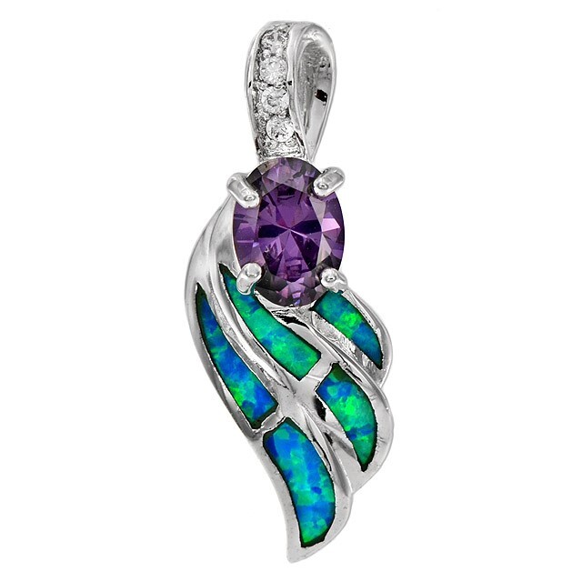 1CT Amethyst & Australian Opal Inlay 925 Sterling Silver Pendant Jewelry OE3