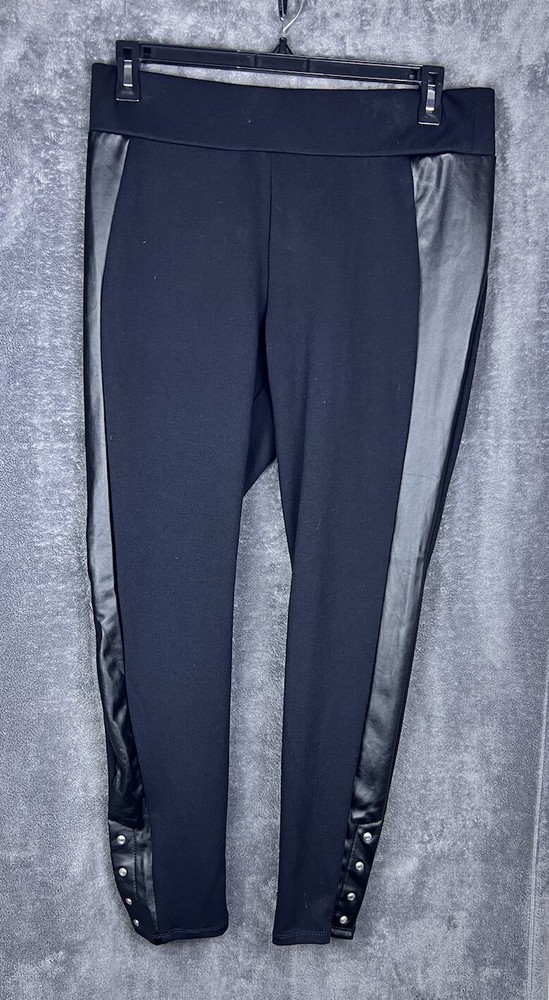 Worthington Womens Black Faux Leather Panel Leggings Stretch Size Large