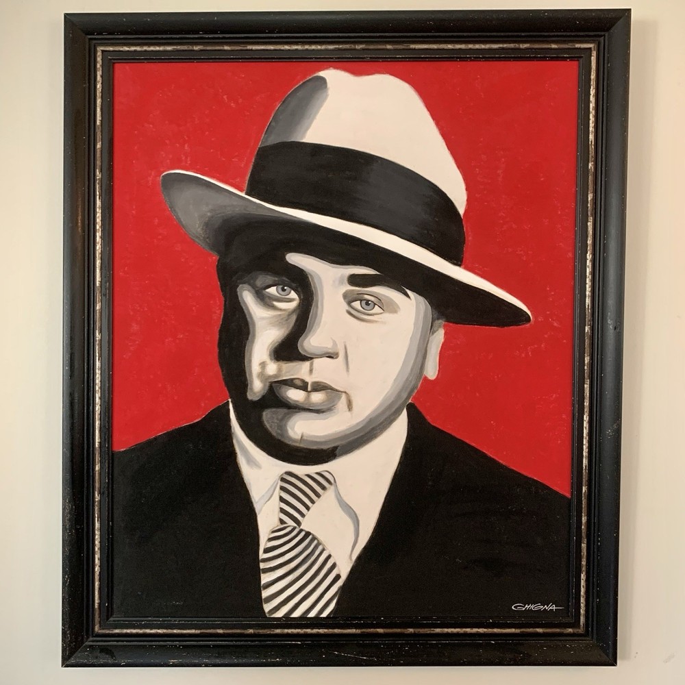 Al Capone Original Framed Canvas Painting 36x30” Art by Chip Ghigna