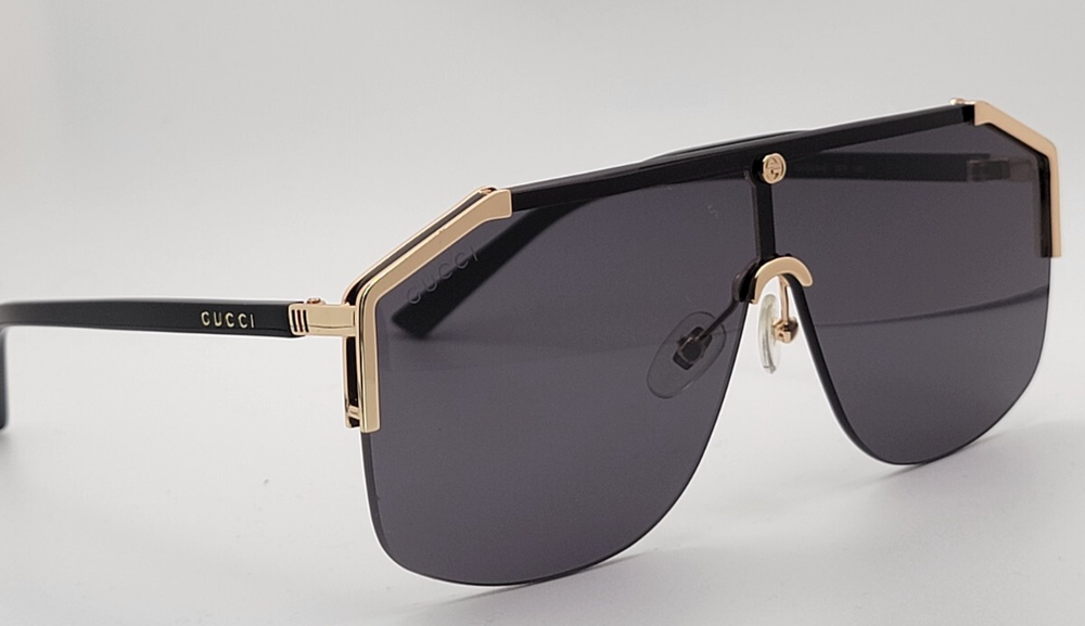 Gucci GG0291S Men's Sunglasses Shield Aviator Oversized Black Gold Metal Frame