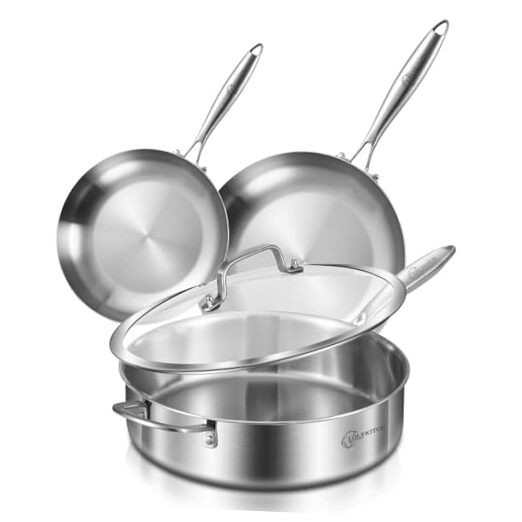 8-10 Inch Tri-Ply Stainless Steel Fry Pan and 6 QT Sauté Pan Set