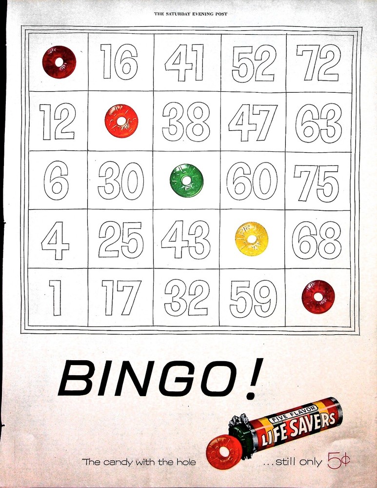 Original 1955 Life Savers Ad: Bingo Card