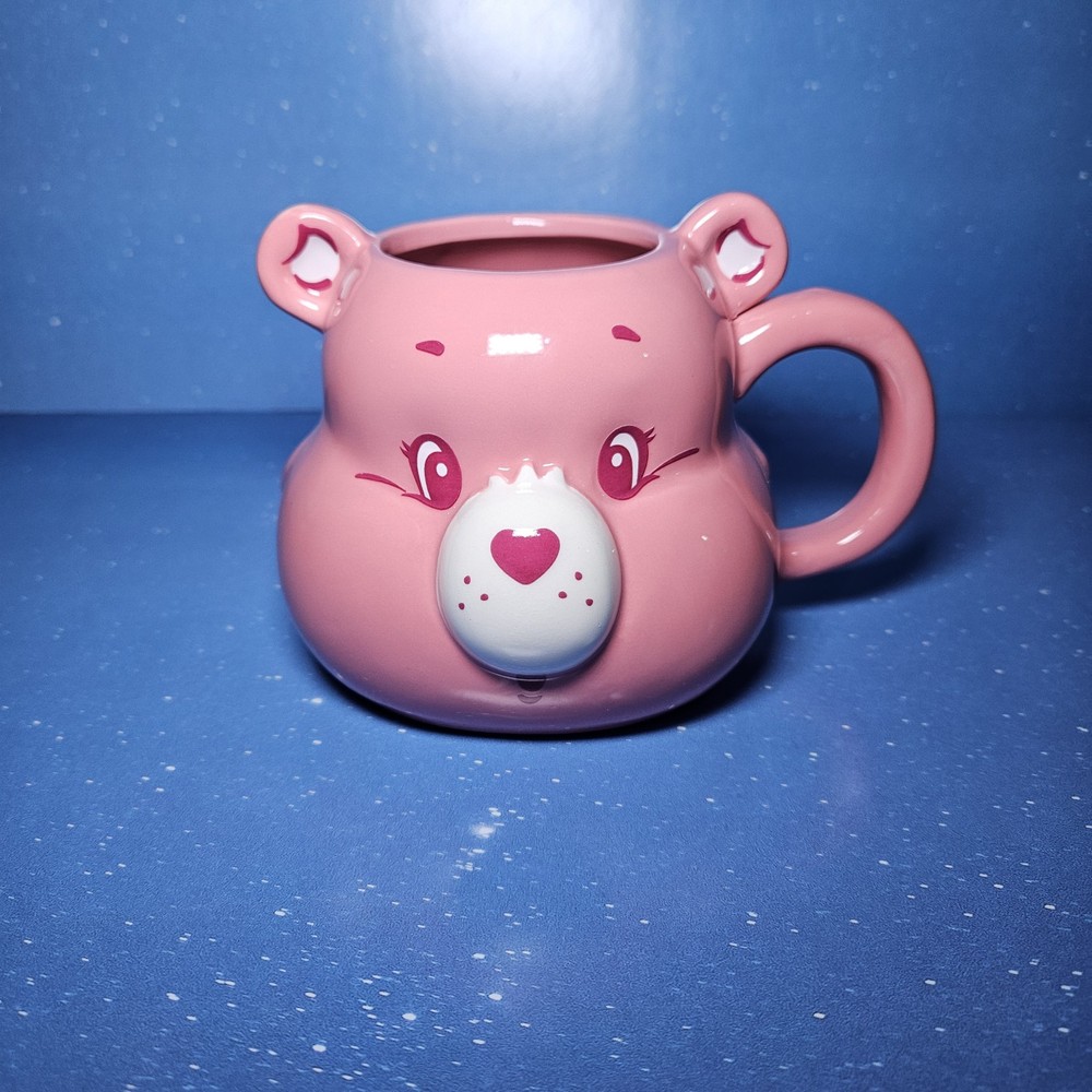 Pink Care Bears Cheer Bear Cartoon 3D Sculpted Ceramic Novelty Mug 20 oz. NEW