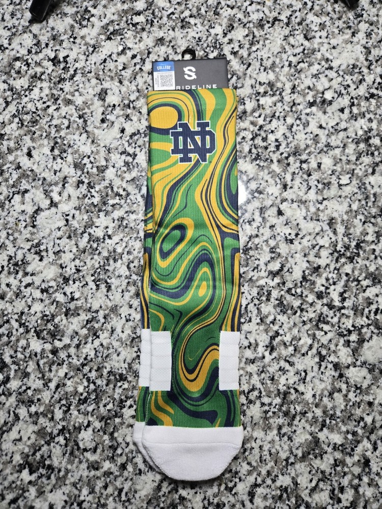 Strideline NCAA Notre Dame Fighting Irish Navy Crew Socks Trippy 8-12 M - L