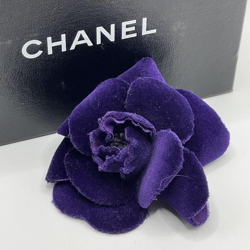 Chanel Camellia Corsage Velour Purple Brooch Pin Pre-Owned