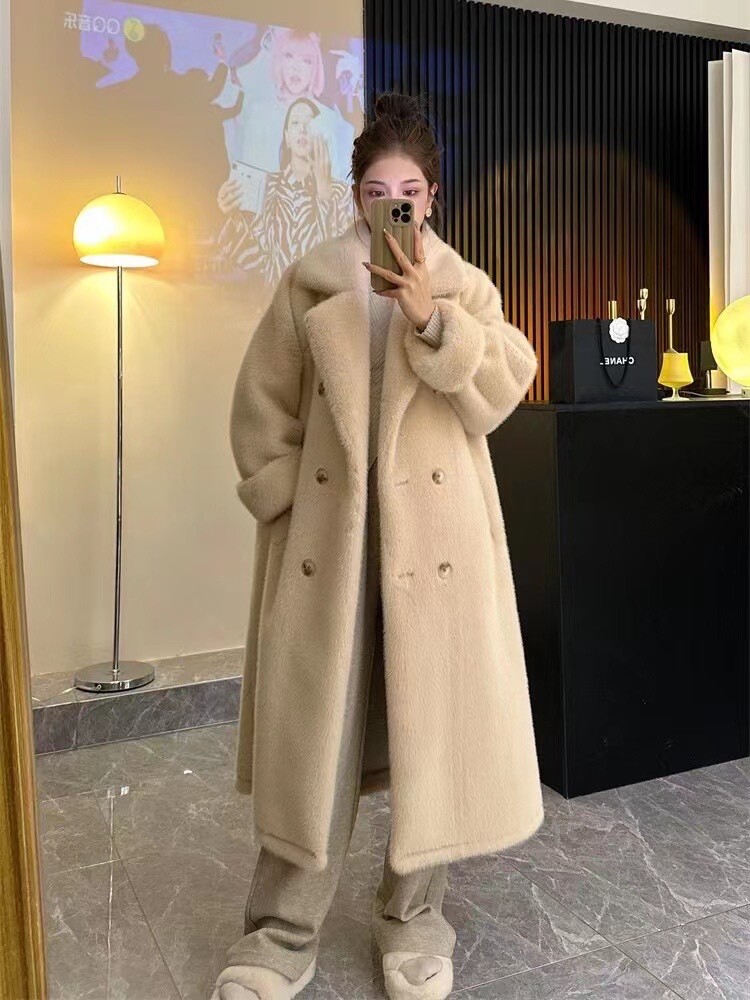 Winter Thickened Long Suit Collar Faux Mink Fur Jacket Furry Coat Parka Winter