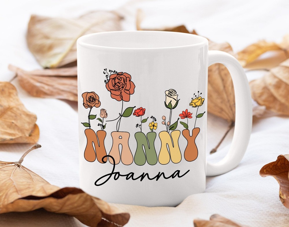 Personalized Wildflowers Enamel Mug Gift for Nana Grandma or Nanny Pregnancy Present