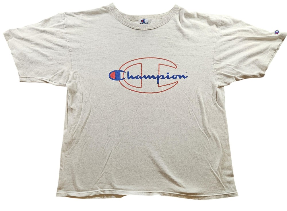 Vintage Champion Shirt Mens XL White Big C Logo Made USA Athletic Tee 90s