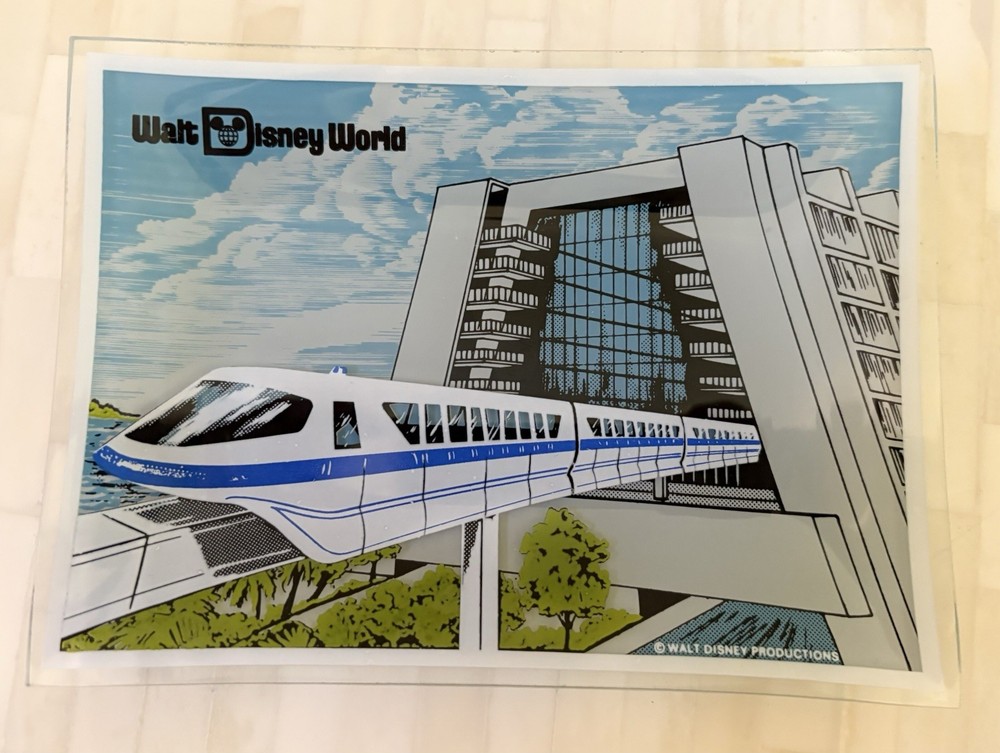 Vintage Disney World Blue Monorail Glass Souvenir Tray 5x6.5 Inches
