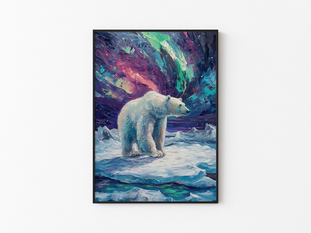 Aurora Borealis Wilderness Northern Lights Instant Art Poster Polar Bear
