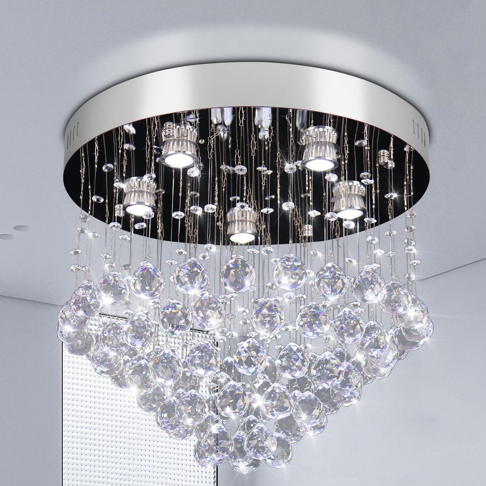 Modern Crystal Chandeliers 19.6 inch Round LED Ceiling Light Fixtures Stainle...