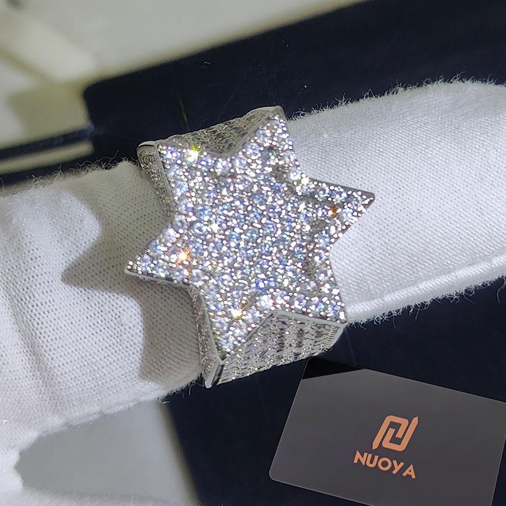 New Style Hip Hop Rapper Rock Jewelry Hexagonal Star Micro Pave 3a Cz Stone Ring