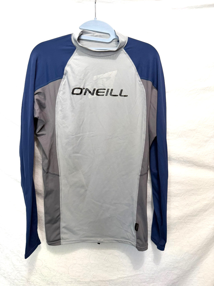 O'Neill XL Gray & Blue Skins 6oz 50+ UV Protection Long Sleeve Rash Guard Shirt