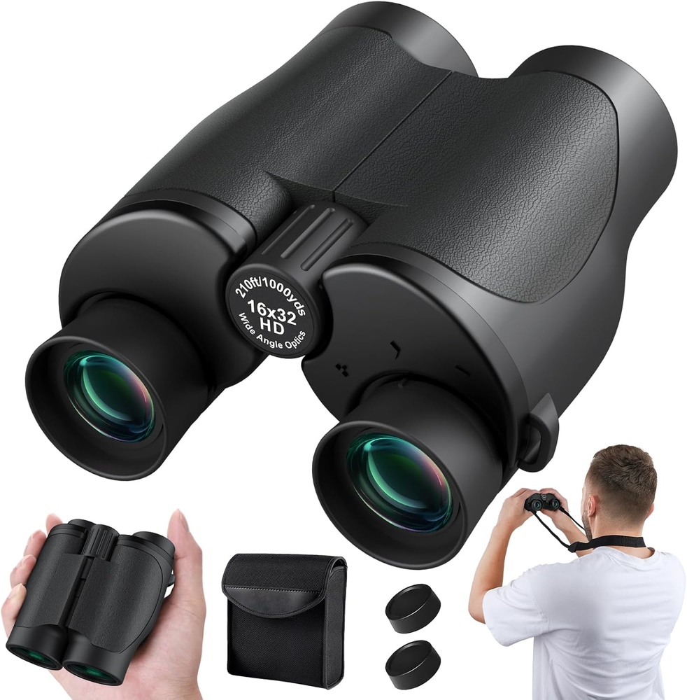 High-Powered 16x32 Compact Binoculars for Bird Watching, Hiking, Travel
