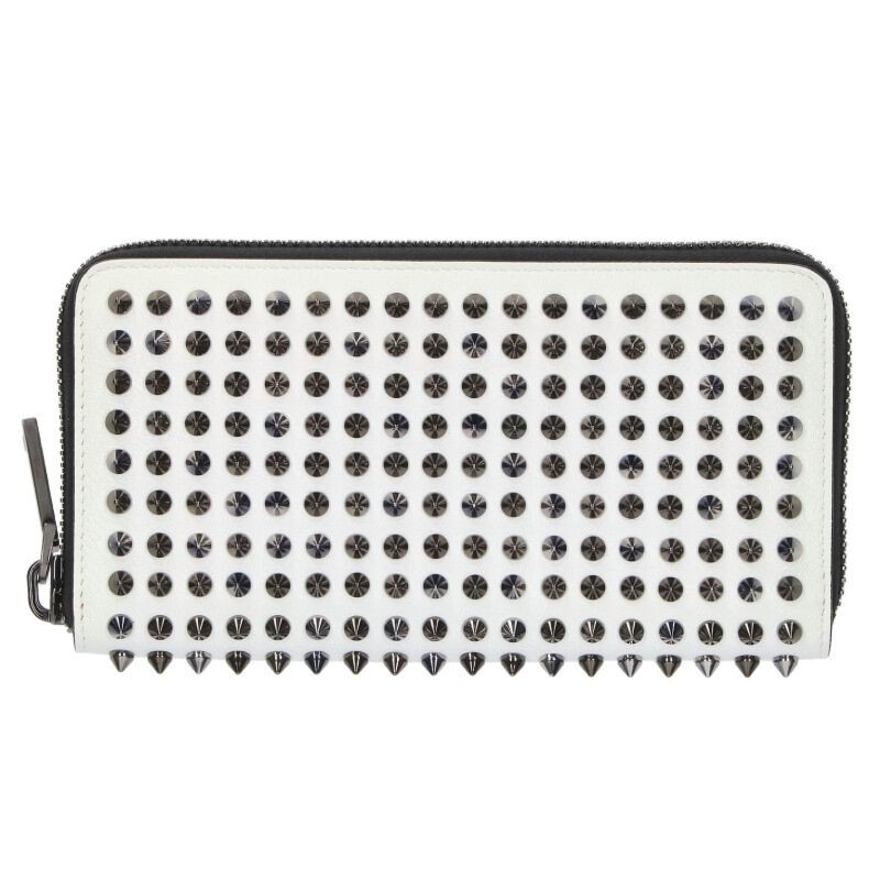 Preowned Christian Louboutin Panettone Spike Studded White Zip Wallet