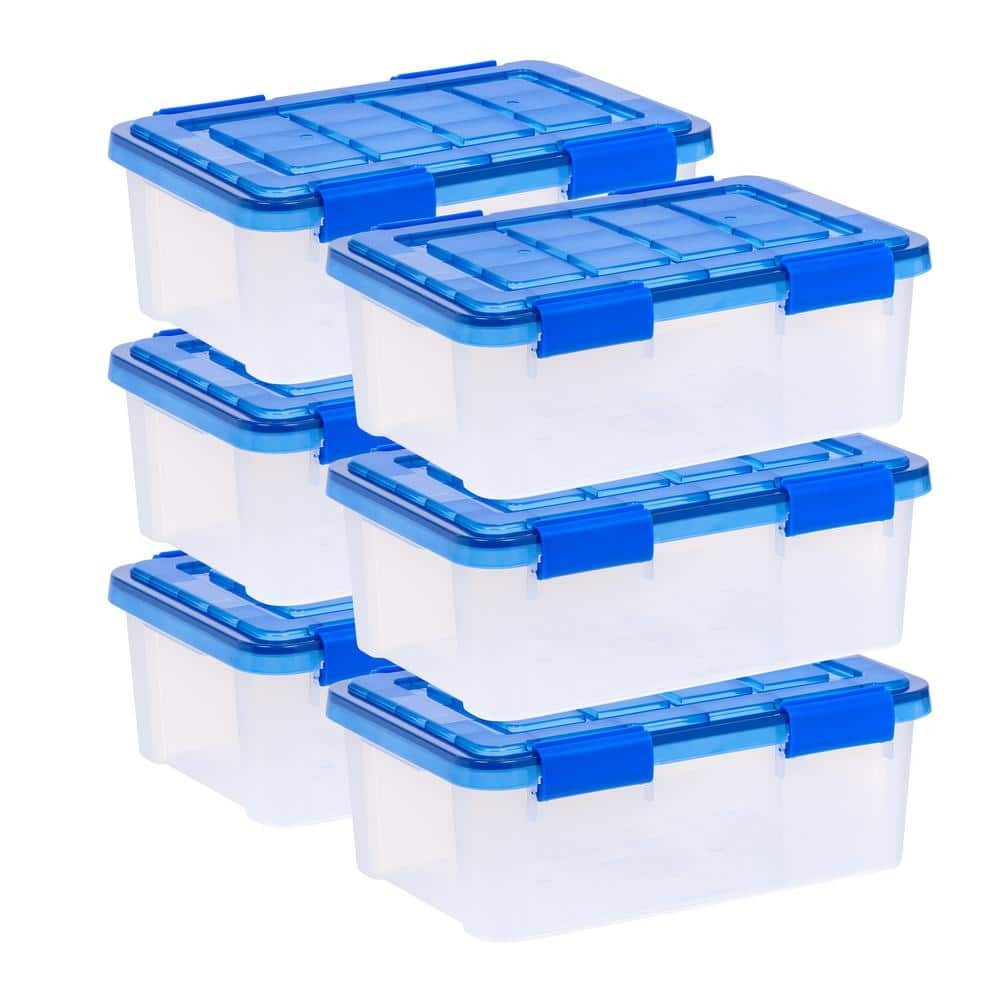 4 Gal./16 Qt. Lockable Plastic Storage Tote,Clear w/Blue Lid and Buckles(6-Pack)