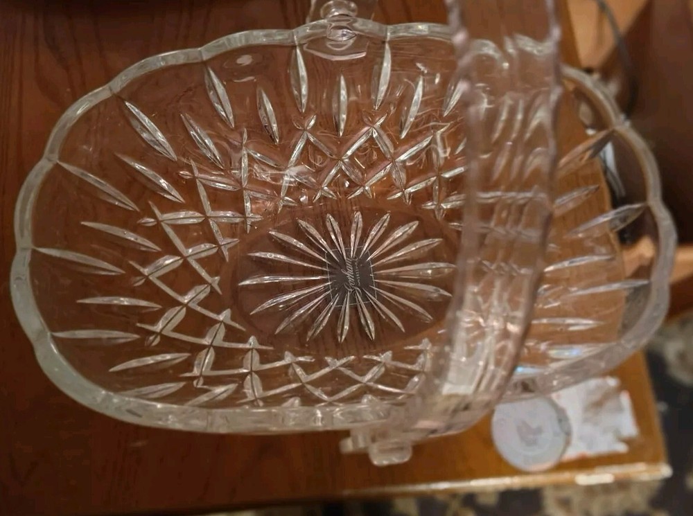Gorham Lead Crystal Oval Bowl Heavy Canoe Shaped Vintage lenox