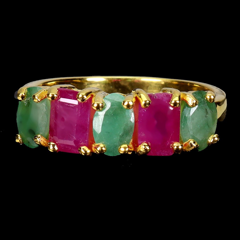 925 Sterling Silver Ring Oval Emerald 6x4mm Ruby Natural Gemstone Jewelry Size 8