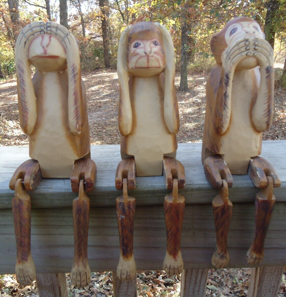 VTG Shelf-Sitting See Hear Speak No Evil Monkeys Buddhist Decor Figurines