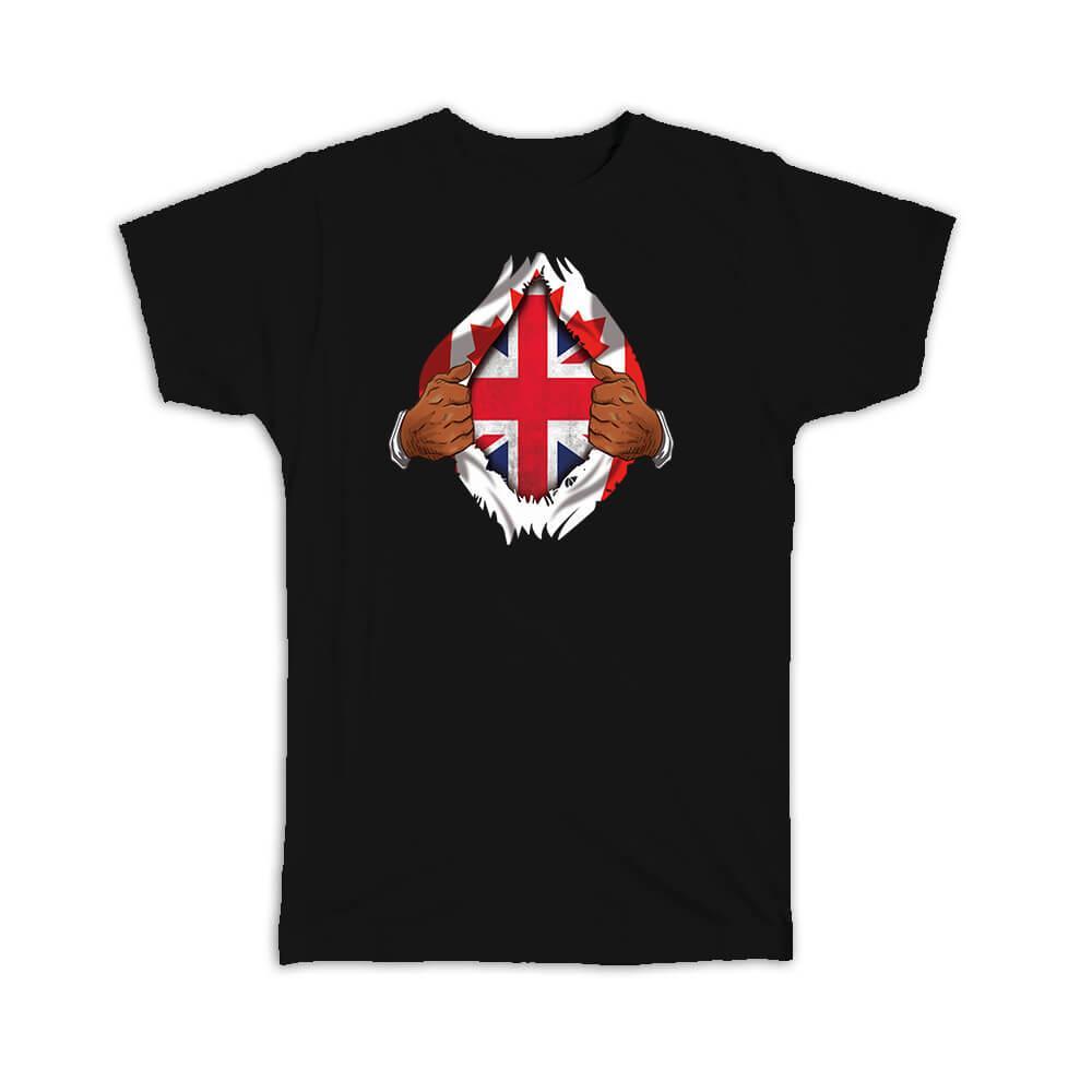 Gift T-Shirt : United Kingdom Canadian Flag Chest British