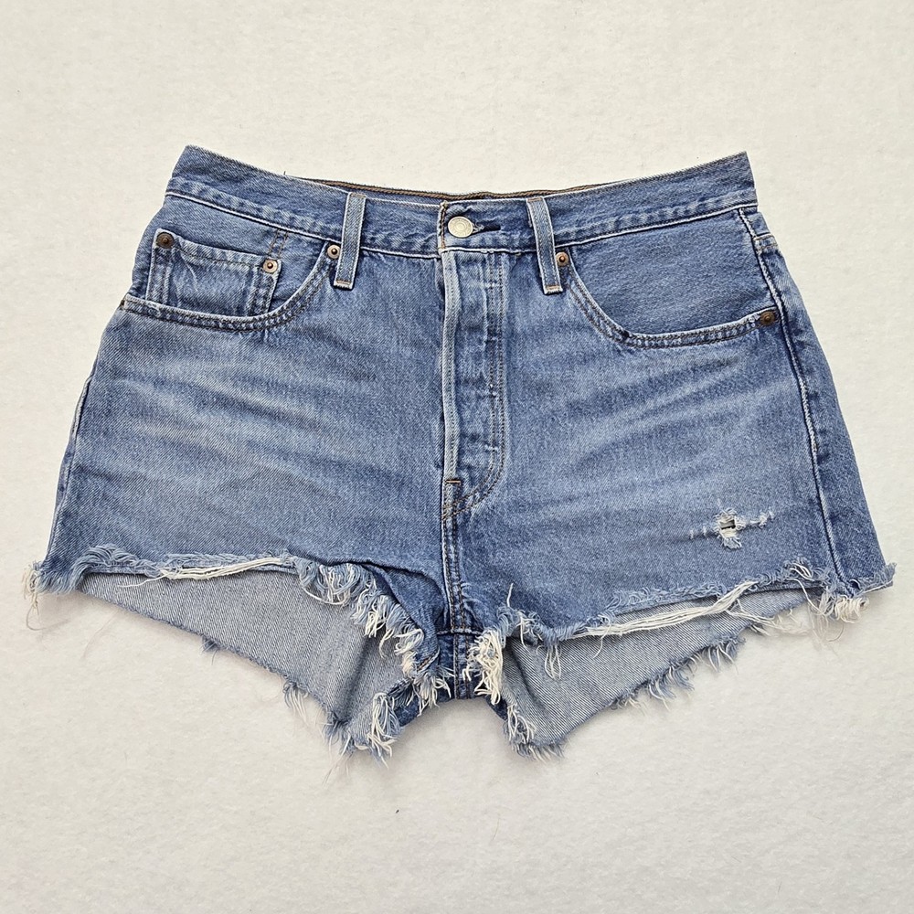 Levis 501 Denim Shorts Women Size 29 Button Fly Distressed