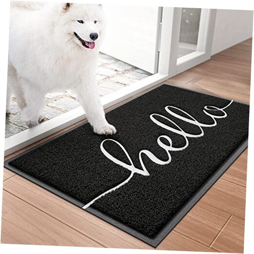Black Welcome Doormat 30x17.5 Inch Low Profile Front Door Floor Mat