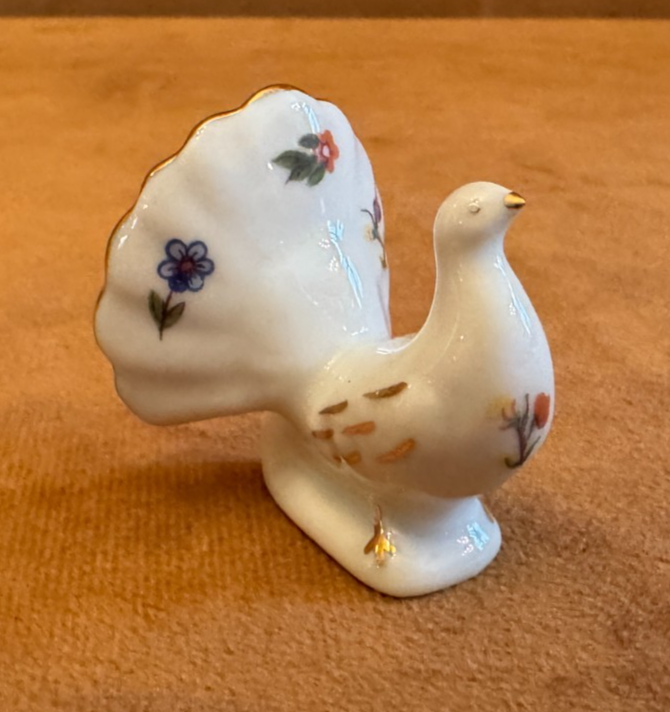 Vintage Limoges France White floral Peacock Porcelain Miniature Floral bird
