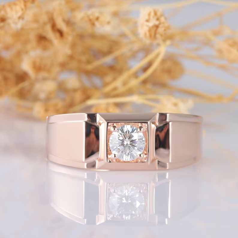 3CT Round VVS1/D Moissanite Engagement Ring 14K Rose Gold