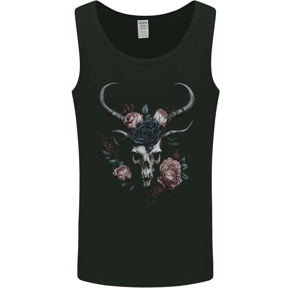 A Gothic Goat Skull With Flowers Roses Goth Mens Vest Tank Top