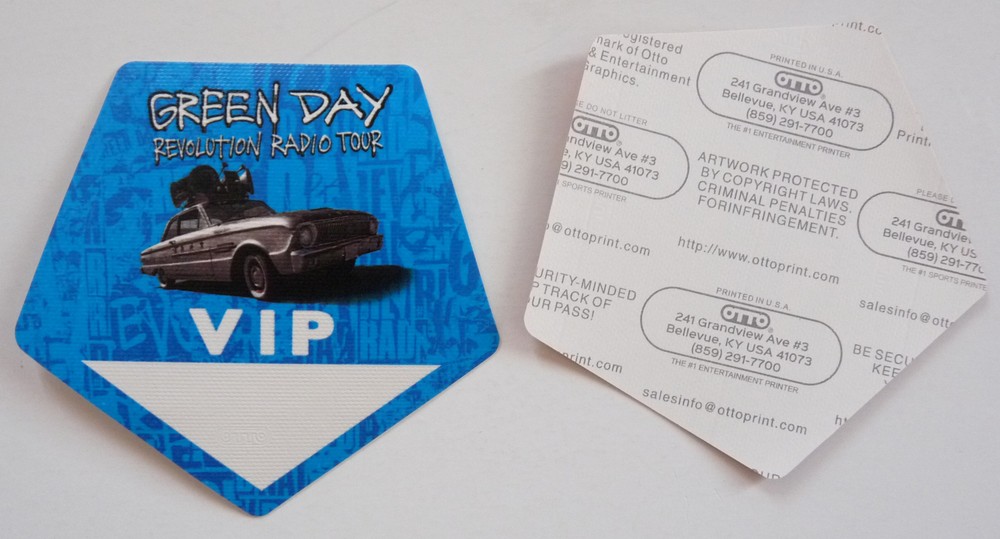 Green Day Revolution Radio Tour Concert Light Blue VIP Backstage Pass D4