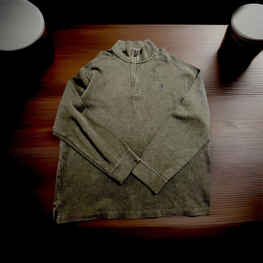 Polo Ralph Lauren Mens XL Olive Green Sweater Estate Rib Quarter Zip Cotton