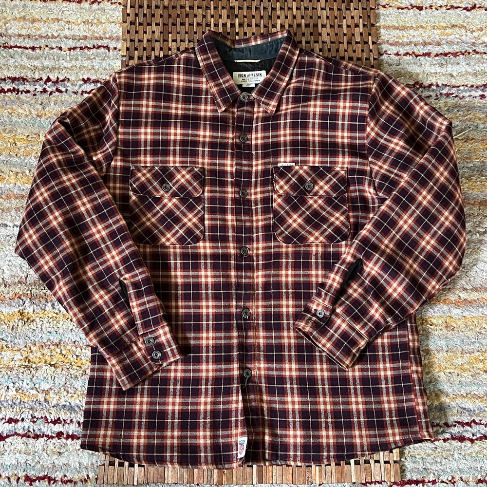 Huckberry Iron & Resin Sherpa Lined Shirt Jacket Tan Plaid Men's Size Large L