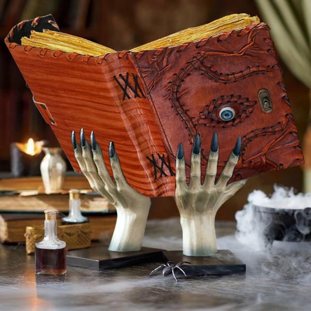 Vintage Hocus Pocus Spell Book Leather Journal with Lock & Evil Eye Embellishment