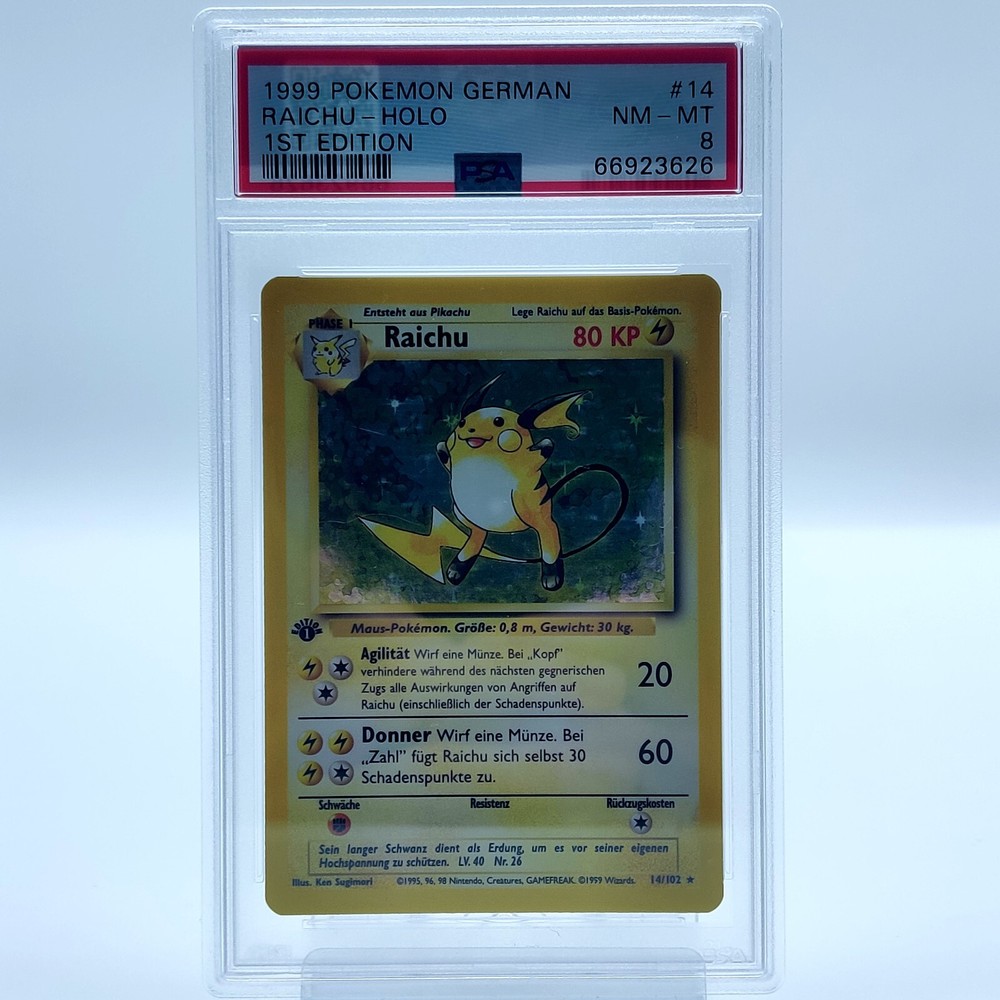 PSA 8 German 1st Edition Base Set Raichu 14/102 Pokemon Card 1999  