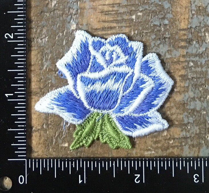 Vintage ROSE Blue Flower Plant Floral Roses Pedals Gardening Sew-On Patch