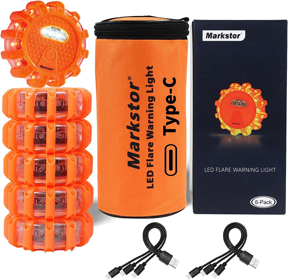 3 Pack LED Road Flares for Emergency Roadside Safety with USB Charging