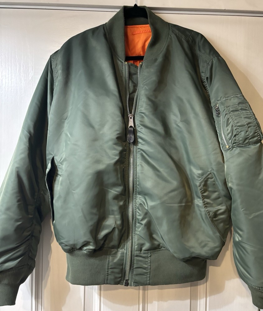 Alpha Industries Jacket Mens 2XLARGE Green MA-1 Flight Bomber 90s USA  2X EUC