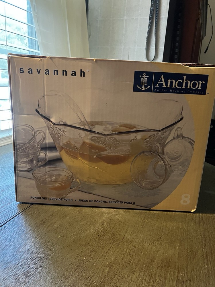 New 8-Piece Anchor Savannah Punch Bowl Set Damaged Box Brand In Box