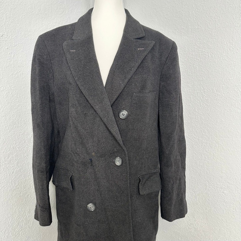 Vintage Adams Row Wool Blend Gray Double Breasted Long Overcoat Mens