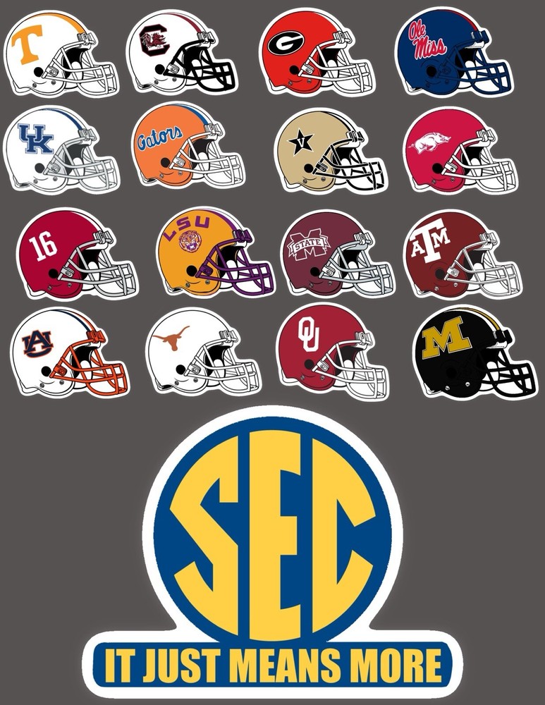 NCAA Football  SEC Conference Mini Helmet  Sticker Set