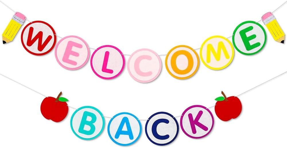 Whaline 2Pcs Welcome Back to School Banner Colorful Felt Back to School Garland