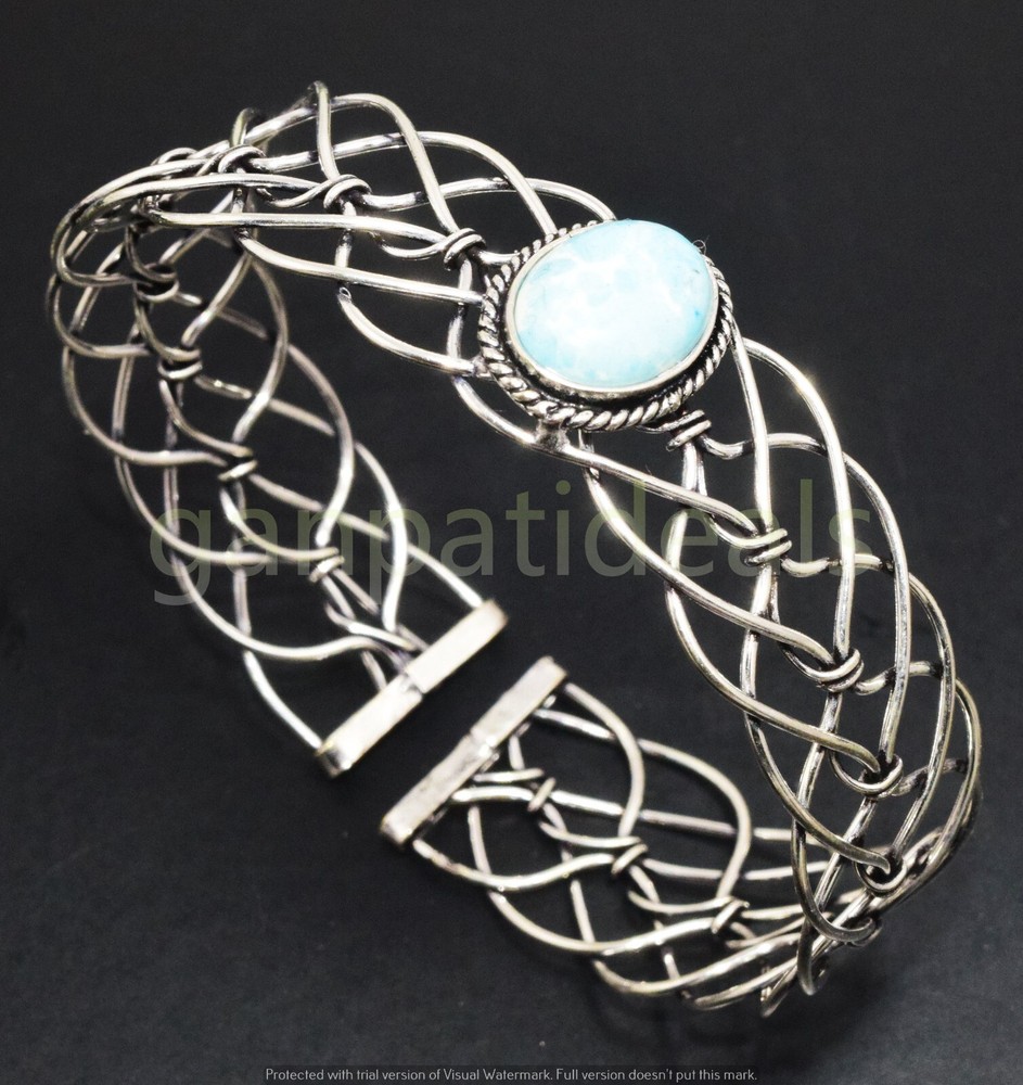 Christmas Sale ! Larimar Gemstone 1pcs Cuff Bangle Lot 925 Silver Plated-image
