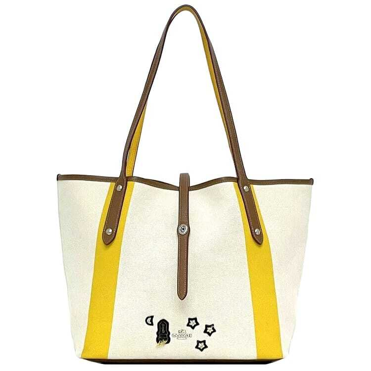 Coach Natural White Yellow Brown Canvas Tote Bag EC-22827 Good Condition