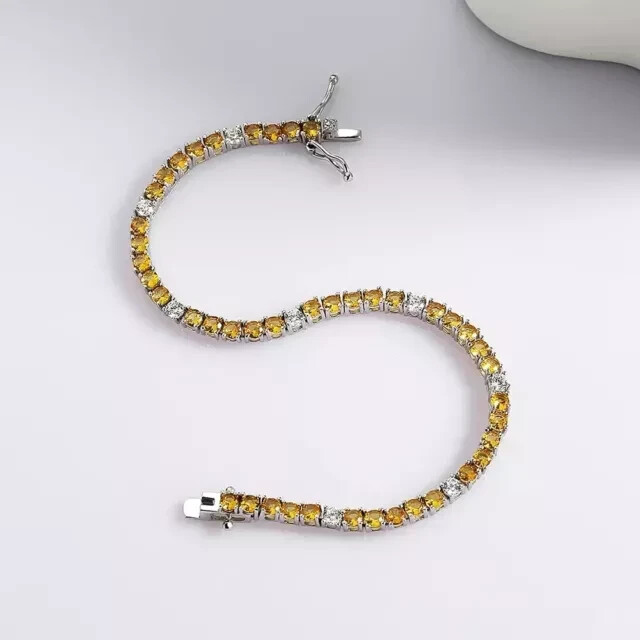 9Ct 4MM Lab-Created Citrine Diamond Tennis Bracelet in 14K White Gold  