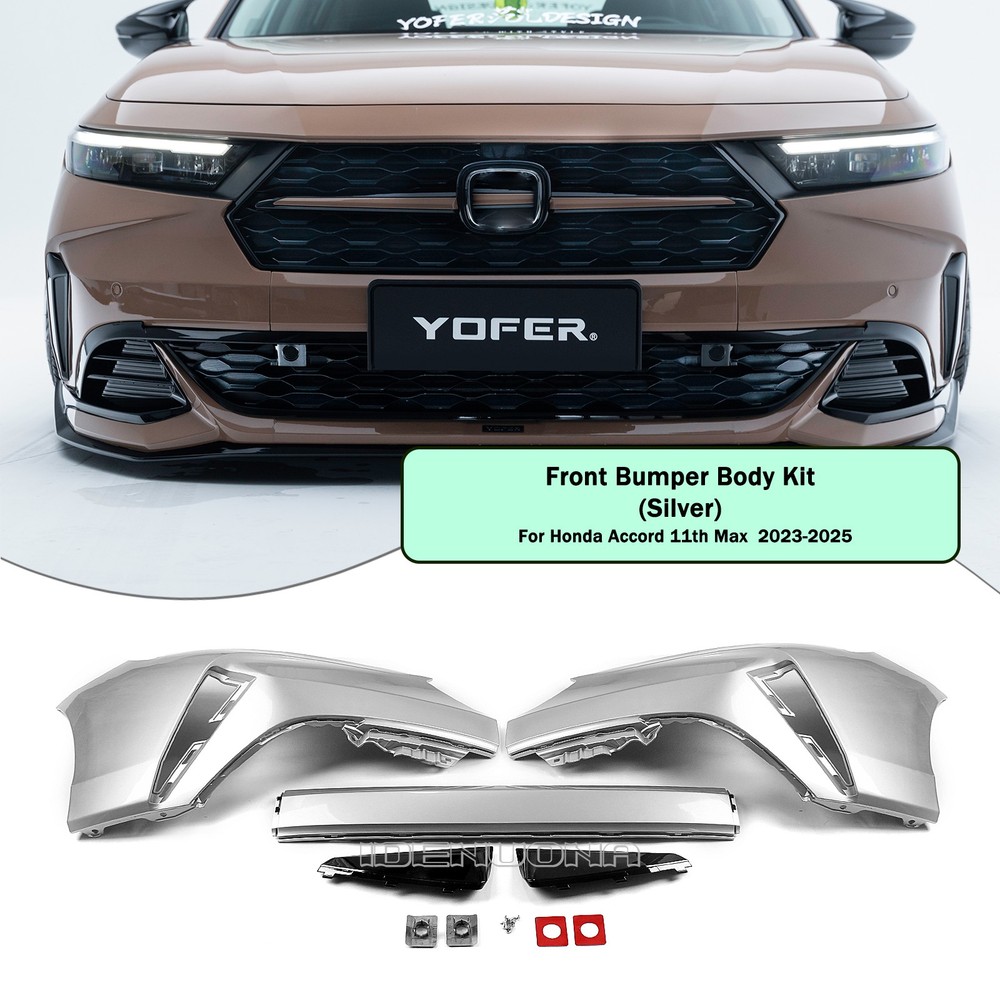 Silver Front Bumper Cover Kit For Honda Accord 2023-2025 YOFER