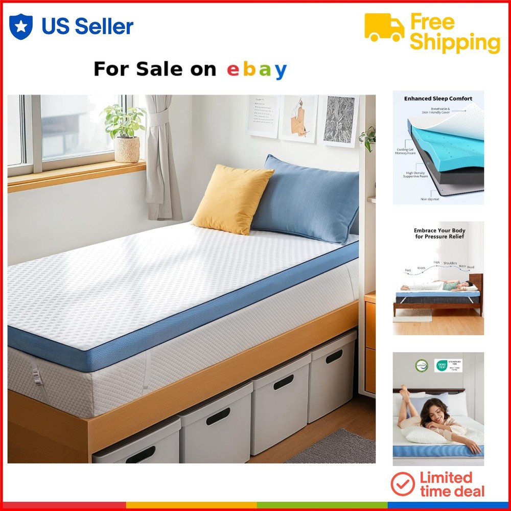 3 Inch Firm Mattress Topper Twin Cooling Gel & Bamboo Charcoal Memory Foam