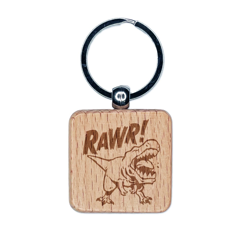 Tyrannosaurus Rex Dinosaur Engraved Wood Keychain Charm Tag