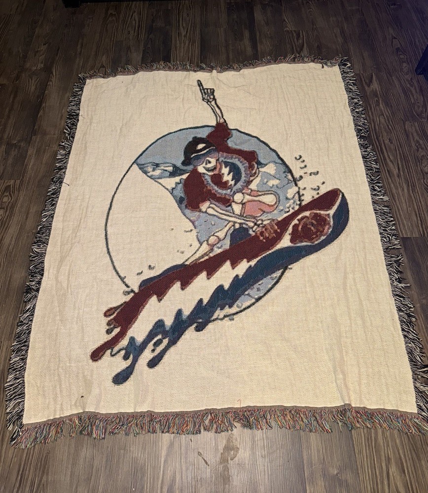 Vintage Grateful Dead Hippie Snowboard Woven Throw Blanket 60x50 Tapestry  