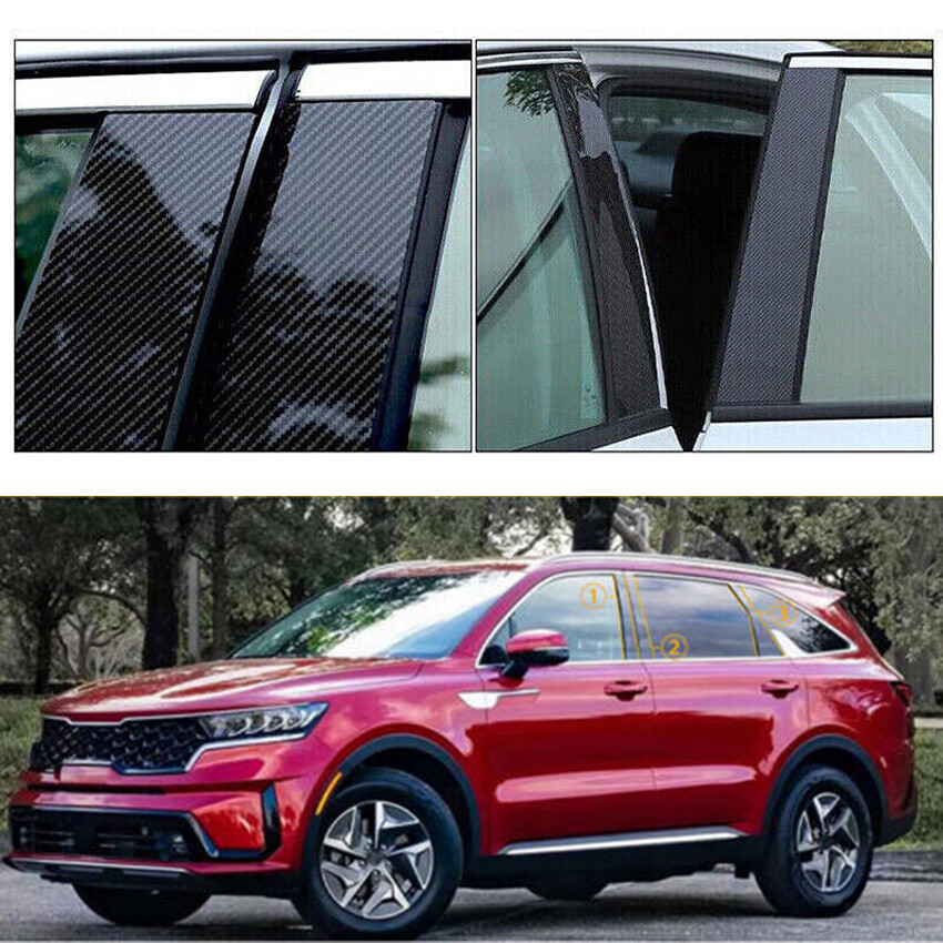 For Kia Sorento 2021-2025 Pillar Posts Door Carbon Fiber Trim Decal Cover Kit